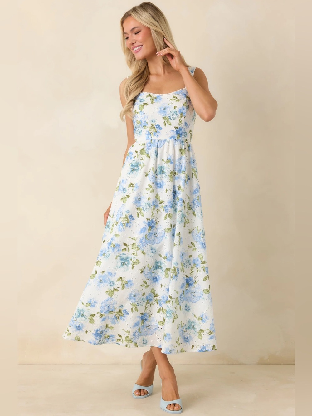 Red Dress Boutique Blue and White Floral Square-Neck Maxi Dress